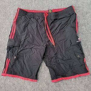 Polo Ralph Lauren Swim Trunks Mens XL Red Black Mesh Lined Pony Striped Cargo